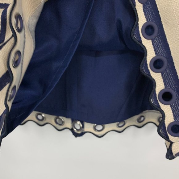 J.Crew Dress Beige Blue Stripe Scalloped Grommets Sleeveless NWT - Picture 7 of 12